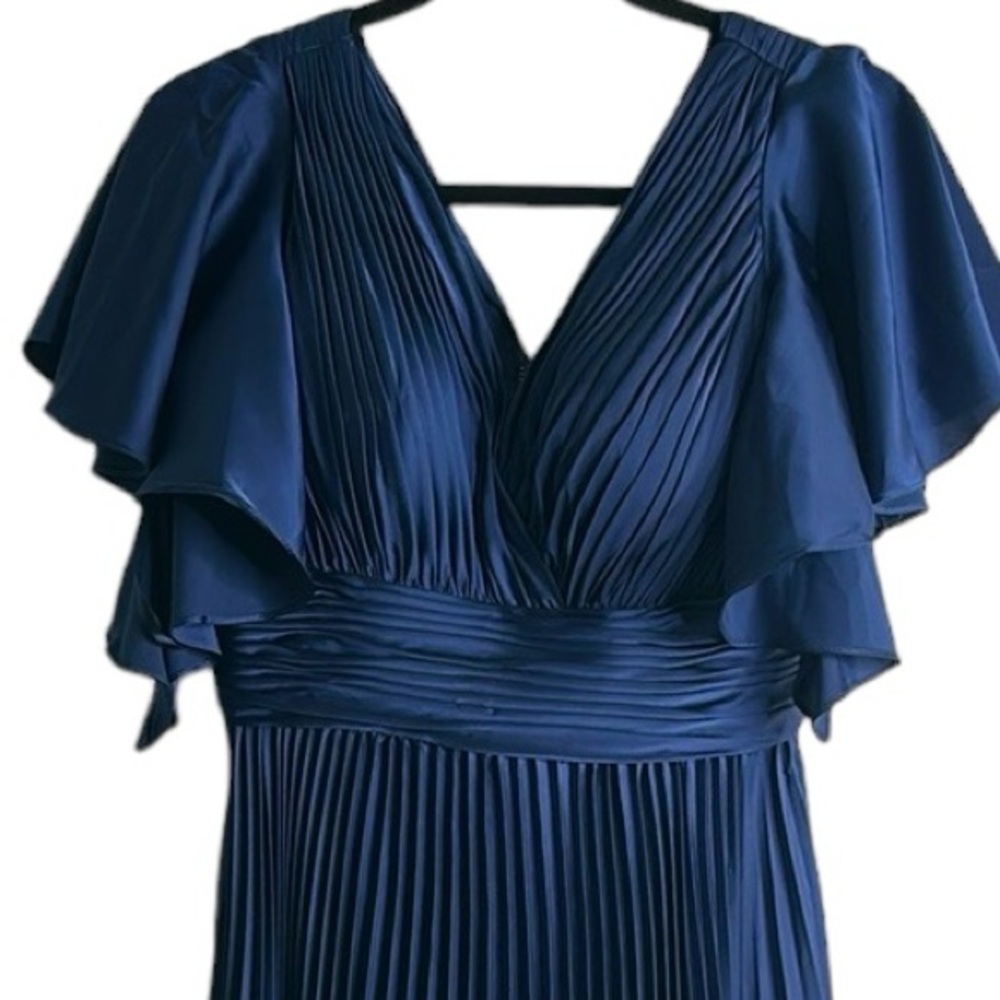 Mac duggal pleaded midi dress flowwy sleeves built i bra size 6 cocktail party - Picture 6 of 16